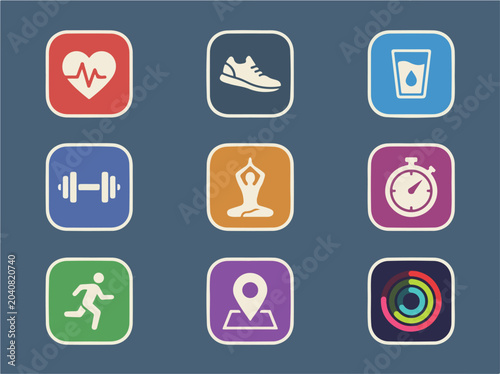 Fitness icons on blue background.