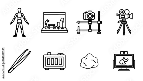 Canvastavla Stop Motion Animation Icons Set, Claymation Tools, Miniature Set, Camera Gear, C