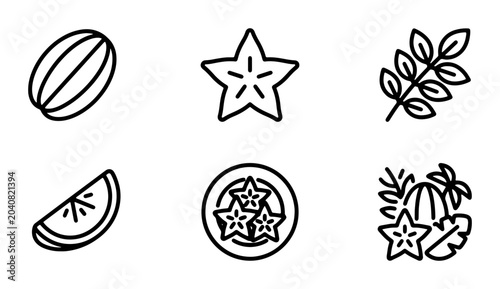 Canvastavla Carambola Star Fruit Icons, Tropical Fruit Vector Graphics, Exotic Food Illustra