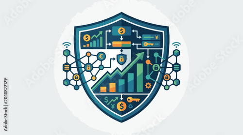 Shield with graphs and circuits.