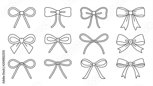 bow collection line art bows ribbon vector illustration black white simple design pattern decorative graphic element icon symbol ornament decoration fashion