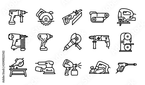 Bild auf Leinwand Power Tool Icons Set, Construction Equipment Vector Graphics, Workshop Instrumen