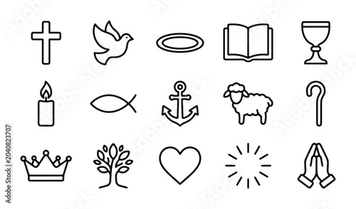 Canvastavla Christianity Symbols Vector Icons Set, Religious Faith Icons, Spiritual Icons, H