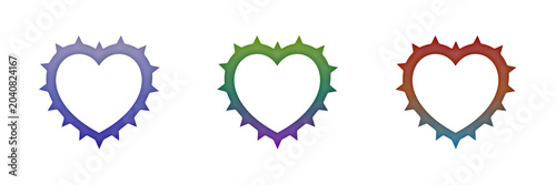 Heart shaped gradient icons with thorns
