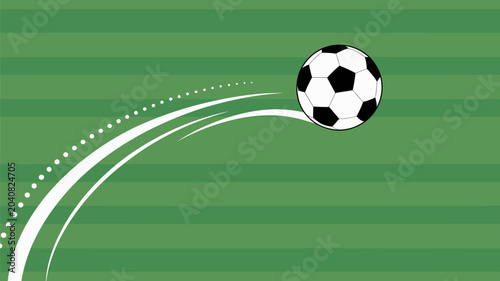 soccer ball in motion vector football illustration graphic design sport game activity action trajectory curve dotted line green background striped dynamic