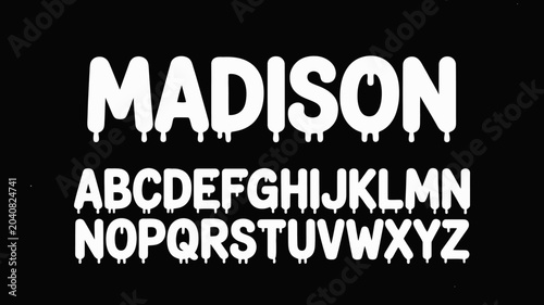 Canvas-taulu graffiti style alphabet letters on black background white text dripping effect u