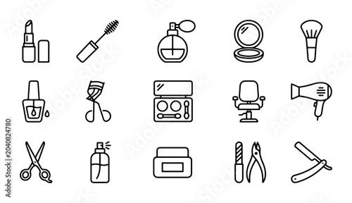 Konstfotografi Beauty Icons Set: Makeup, Haircare, and Nail Tools Vector Graphics for Salons an