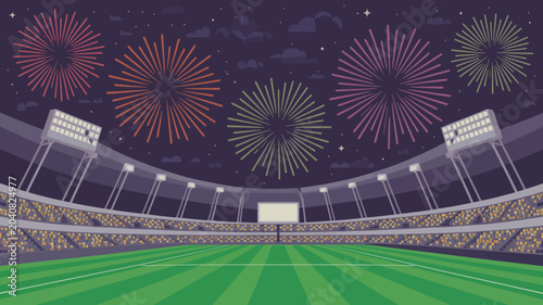 Fotografie stadium night scene with fireworks vector illustration sports event celebration