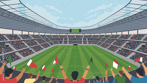 Photography stadium filled with fans vector illustration crowd sports arena event top view s