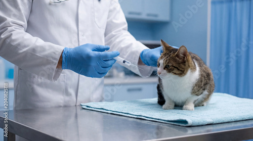 Fotografie Veterinarian Administering Injection To Cat