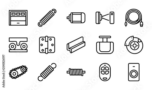 Tableau sur toile Garage Door Parts Icons, Repair Kit Elements, Roller, Spring, Remote Control, Ve