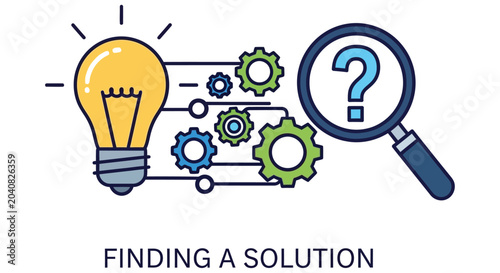 Canvastavla Illustrative graphic representing problem solving with a lightbulb and magnifyin