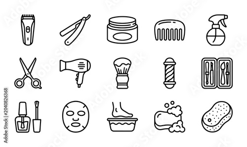 Barber Shop Icons, Hair Salon Tools, Beauty Care Vector Set, Grooming & Styling Elements