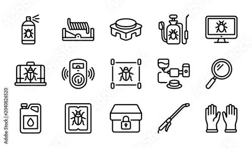 Tableau sur toile Pest Control Icons Set, Insect Extermination Vector Graphics, Bug Spray and Trap