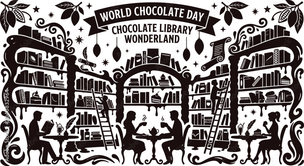Obraz premium Chocolate Library Wonderland Illustration