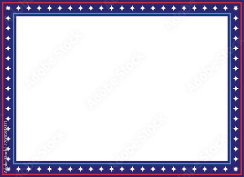 USA Flag Themed Rectangle Border Frame with American Stars and Stripes Design for Documents Invitations Certificates Flyers Posters Independence Day 4th of July Patriotic Celebration Decorative Templa