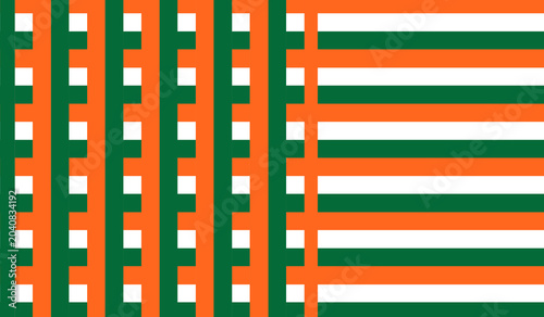Creative abstract background featuring India’s tricolor palette arranged in modern geometric boxes. Saffron, white, and green blocks create a stylish patriotic design suitable for banners, presentatio