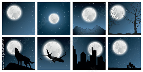 Photos Collection illustration of a silhouette of a wolf, city, airplane, mountains, ma