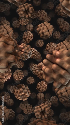 A background of spinning 3D carved wooden style shapes on an endless loop.
