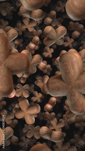 A background of spinning 3D carved wooden style shapes on an endless loop.
