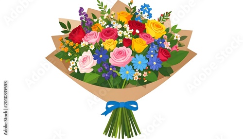 Colorful floral wreath with butterfly decoration.