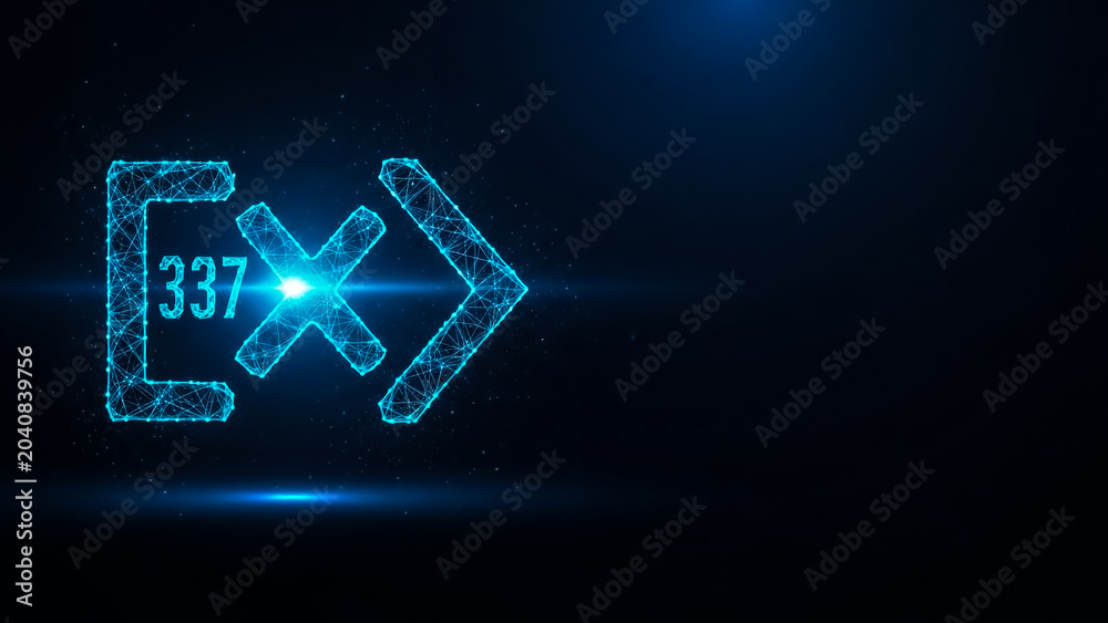 A glowing 337 symbol with an arrow in a modern, futuristic design set against a dark backdrop, evoking technology and innovation.