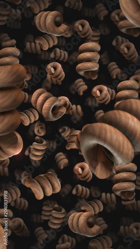 A background of spinning 3D carved wooden style shapes on an endless loop.
