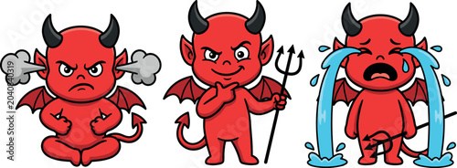 Foto Cute Red Devil Cartoon Character Set Showing Different Emotions Including Angry