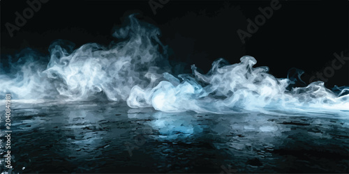 Cuadro en lienzo Ethereal white smoke wisps floating over dark floor with smoke trail abstract at