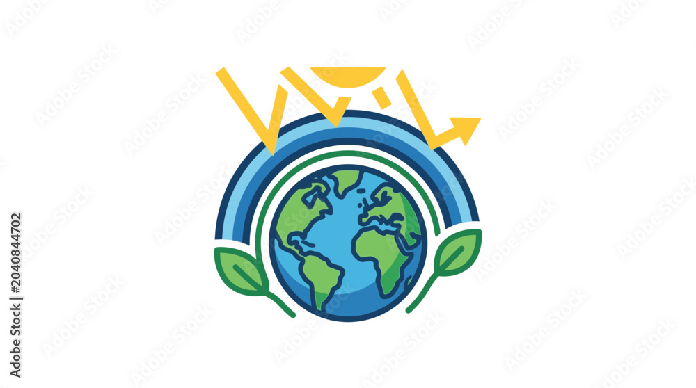 Fototapeta premium Planet Earth with Sun Rays, Rainbow, and Leaves - Environmental Protection Concept