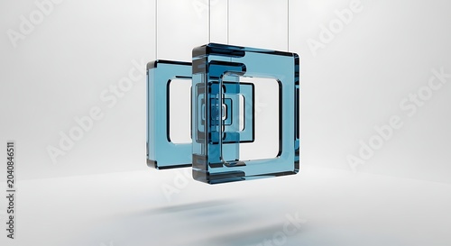 Abstract geometric glass cubes suspended in a clean studio representing technology and modern design perfect for digital art and branding