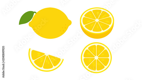 Foto Lemon fruit and sliced lemon pieces isolated vector set