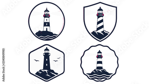 Set of vintage lighthouse badge and emblem vector designs