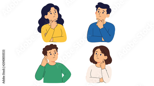 Set of thoughtful people thinking and making a decision