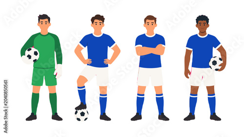 Принти на полотні Soccer team players standing in a row with goalkeeper and ball