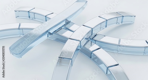 Abstract translucent geometric shapes forming a starburst modern 3D render for technology and science concepts clean white background