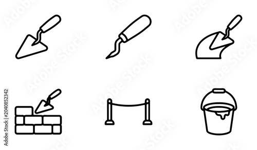 Foto Construction Icons Set: Trowel, Bricklaying, Paint Bucket, Barrier, Tools for Bu
