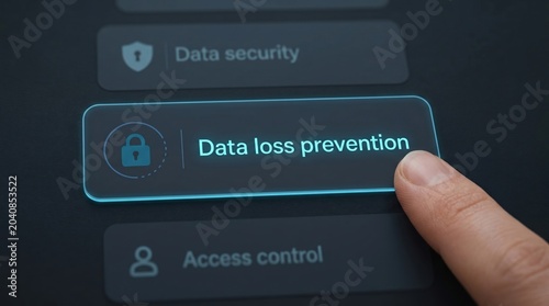 Cybersecurity, data protection, computer security, finger pressing button, data loss prevention