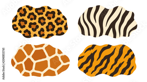 Set of four animal print pattern shapes on white background