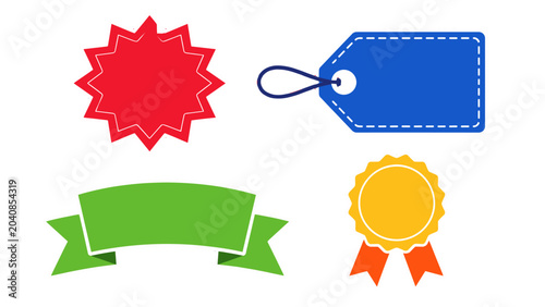 Colorful sale labels and award ribbon tag set on white