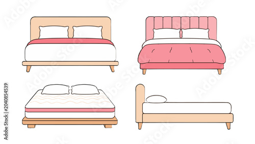 Minimal line art bed set with mattress and pillows