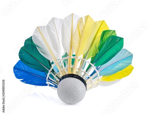 Colorful Feathered Shuttlecock Isolated on White Background