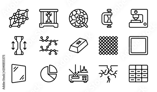 Bild auf Leinwand Material Science Icons Set: Structure, Testing, Properties, and Analysis Vector