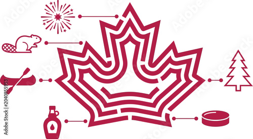 Maple leaf icon serves as a central hub for various Canadian cultural and nationalistic symbols.