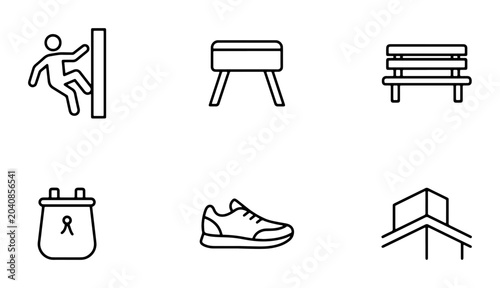 Foto Gymnastics, Sports, and Safety Icons: Pommel Horse, Bench, Shoe, Building, Fall