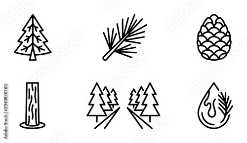 Bild auf Leinwand Forest Icons Set: Pine Tree, Branch, Cone, Wood, Landscape, Nature Elements