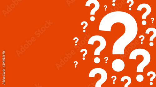 A mysterious collection of question marks surrounds a large question mark on an orange background.
