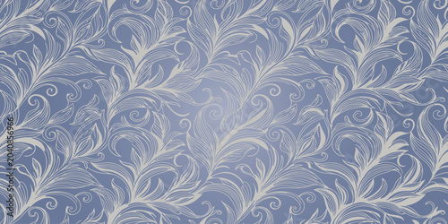 Billede på lærred Blue and white floral pattern with swirling leaves and elegant design elements o