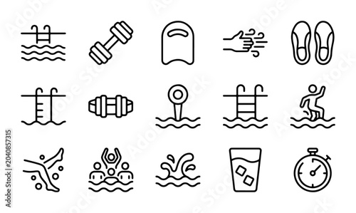 Foto Swimming Pool Icons Set, Water Sports Vector Graphics, Aquatic Activity Symbols,