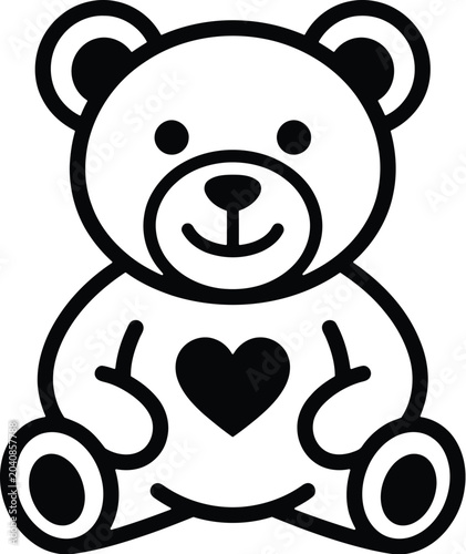 Cute teddy bear silhouette with heart on chest for valentine s day and children s design